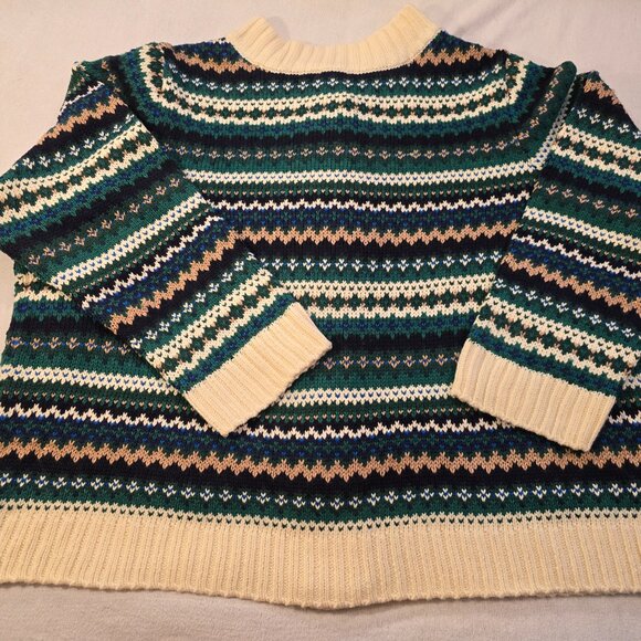 Talbots Plus Cardigan 3X 3XL Sweater Button Down Gold Metallic Green Blue Cream - Picture 12 of 15